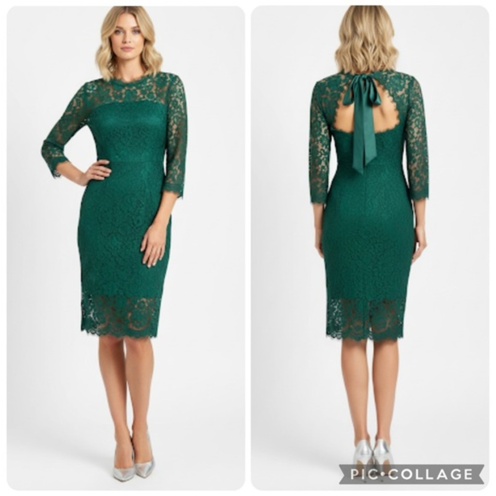 J. Crew Jade Green Lace Open Back Midi Dress 0